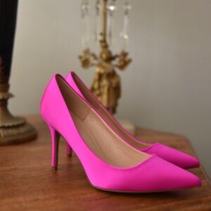 New J. Crew Elsie Size 9 Bright Berry Satin Pump Silver Glitter Bottom No Box
